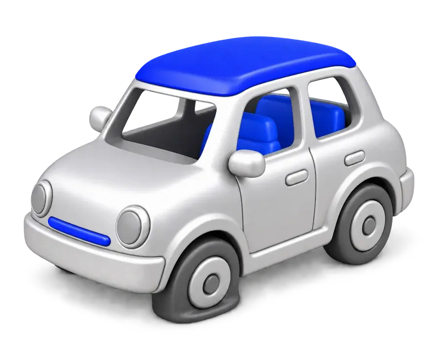 A car with a flat tyre